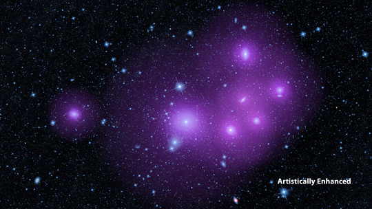 A star field with several purple glowing clumps.