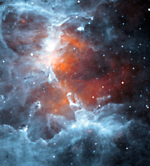 An infrared image of M16, the Eagle Nebula, taken by the ESA/ISO satellite. 