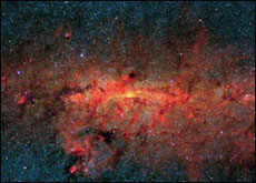 The central region of the Milky Way Galaxy as WISE will see it with much greater sensitivity.