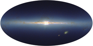 Panoramic view of sky.  Almost 100 million stars are shown.