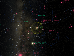 The galaxy is shown with stars and portayed constellations.