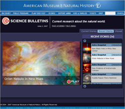 AMNH site showing an AstroBulletin on the Orion Nebula.